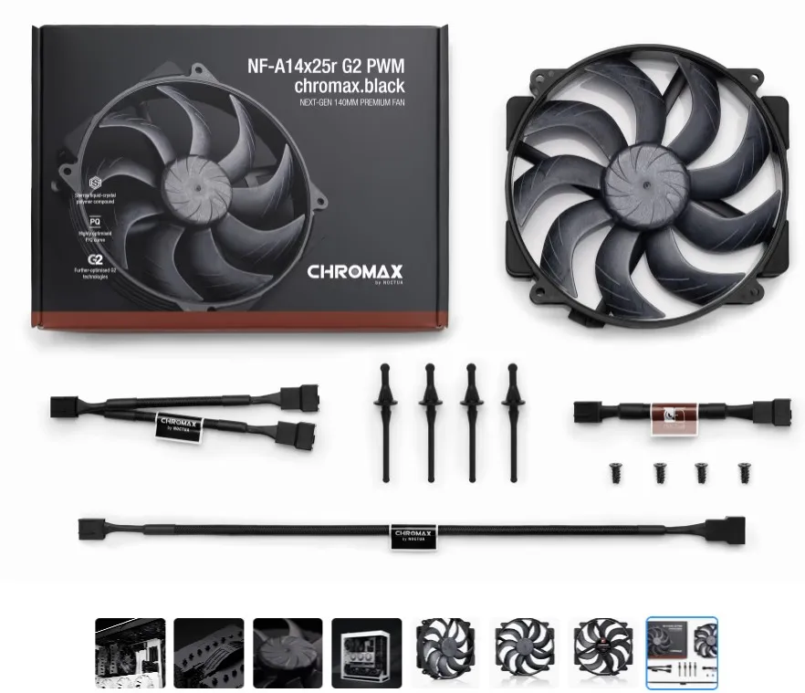 Вентилятор Noctua NF-A14x25r G2 PWM CHROMAX. Black для корпусу 140x140x25мм SSO2 1250-1500 об/хв - зображення 1