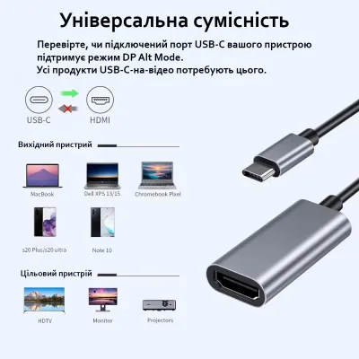Перехідник USB-C to HDMI F USB 3.0 4K60Hz dark gray Dynamode (DM-AD-USB-C-HDMI) - мініатюра 3