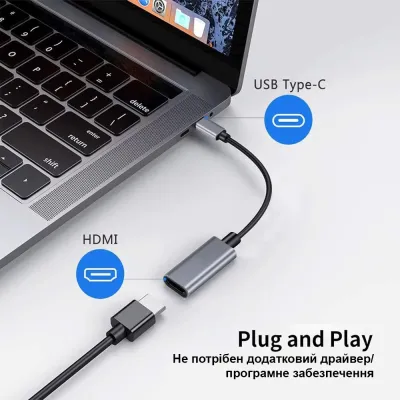 Перехідник USB-C to HDMI F USB 3.0 4K60Hz dark gray Dynamode (DM-AD-USB-C-HDMI) - мініатюра 4