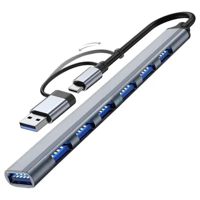 Концентратор Dynamode USB-C + UAB-A to 1xUSB 3.0 + 6xUSB 2.0 gray (DM-UH-701AC) - зображення 1