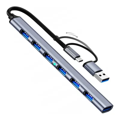 Концентратор Dynamode USB-C + UAB-A to 1xUSB 3.0 + 6xUSB 2.0 gray (DM-UH-701AC) - мініатюра 3