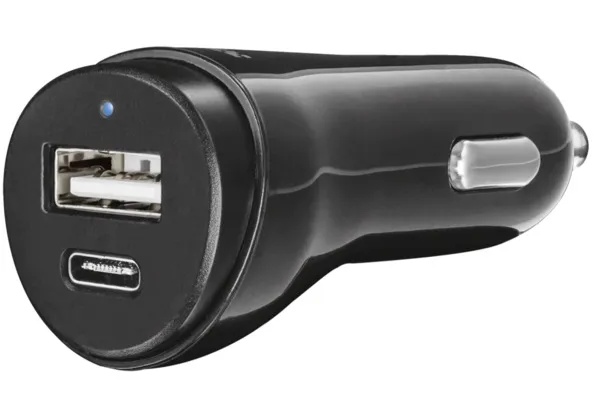Автомобільний зарядний пристрій Trust Urban USB-C&USB (USB-Ax2.4A, USB-Cx3.0A) Black (21588) - зображення 1
