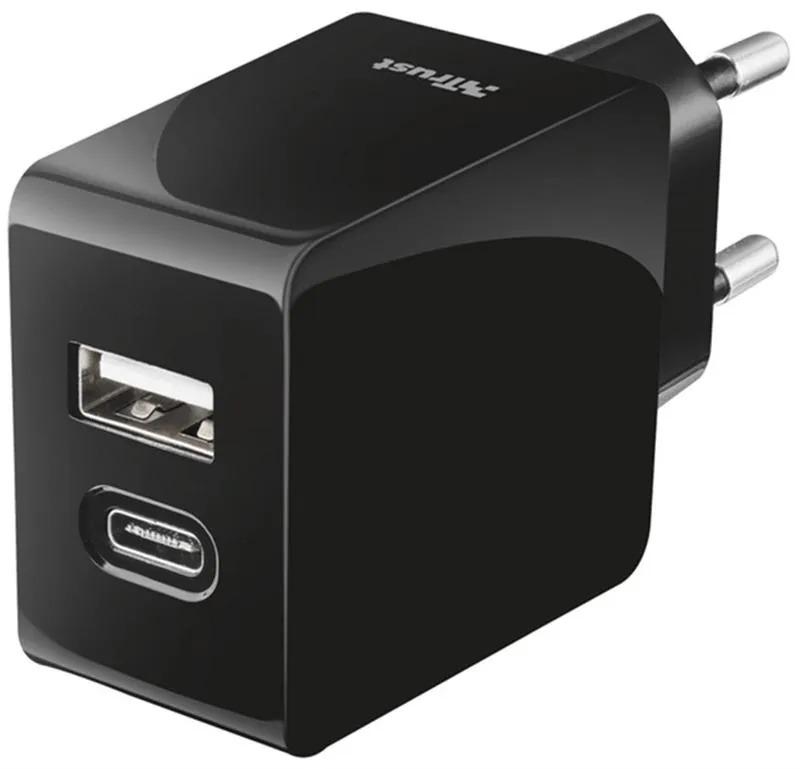 Мережевий зарядний пристрій Trust Urban Fast Dual USB-C&USB (17W, 2USB 3.0A) Black (21589) - зображення 1