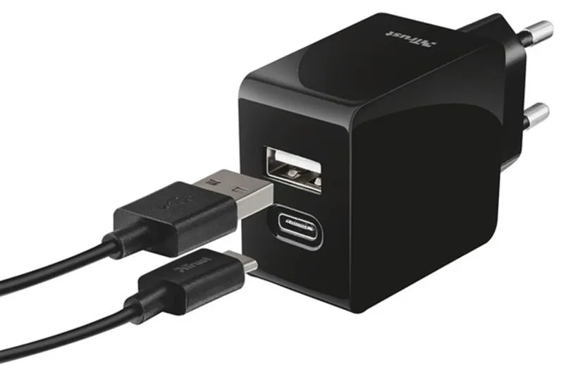 Мережевий зарядний пристрій Trust Urban Fast Dual USB-C&USB (17W, 2USB 3.0A) Black (21589) - мініатюра 2