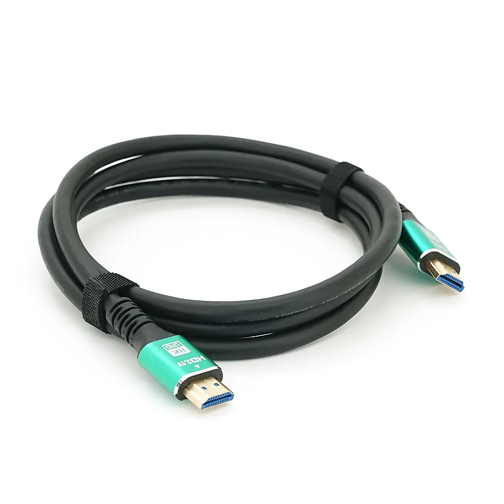 Кабель Merlion HDMI-HDMI 8K Ultra HD (7680x4320P), 1.5m, v2,1, круглий Black, коннектор Blue, Blister-box, Q100 - зображення 1