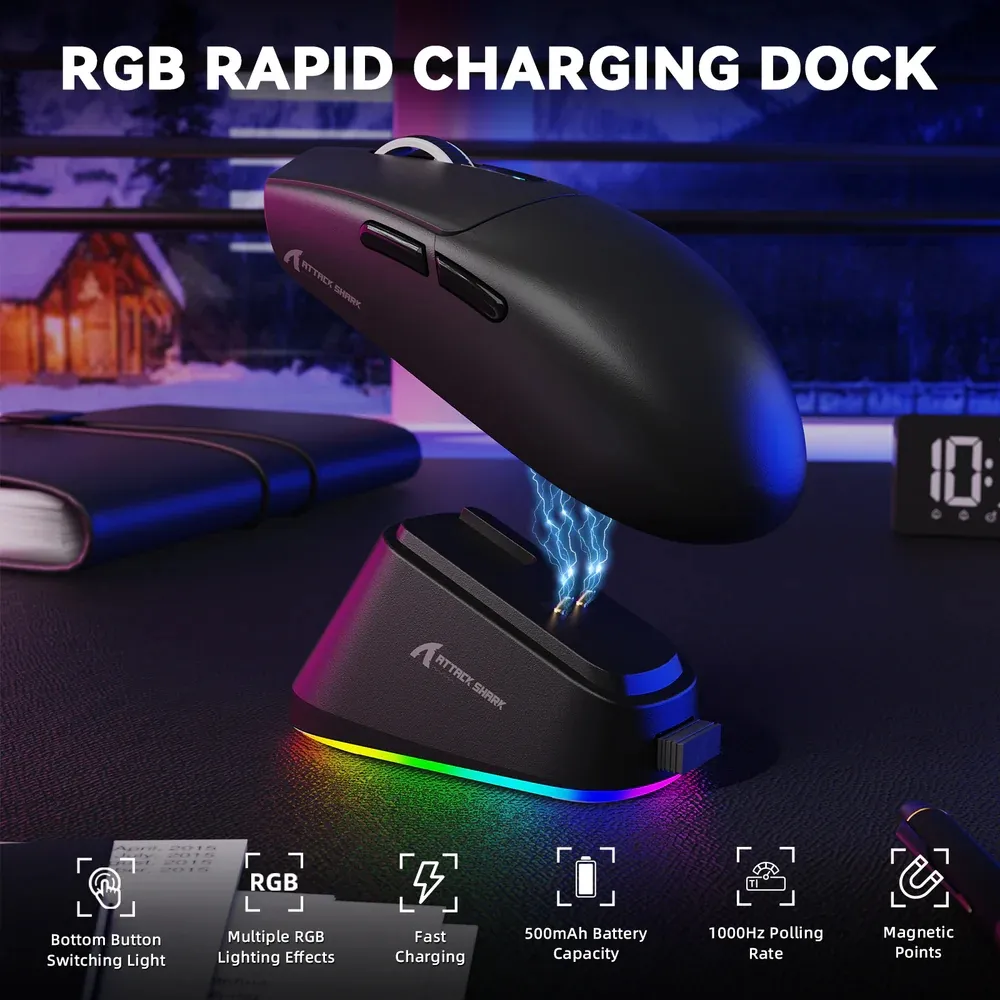Мишка Attack Shark G3 PRO, Wireless/Bluetooth, 25000dpi. (PAW3311), 6кн., Black - мініатюра 4