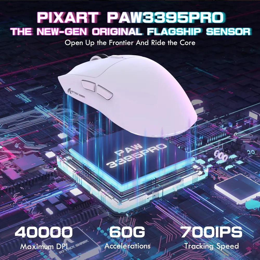 Мишка Attack Shark X1, Wireless/Bluetooth, 40000dpi. (PAW3395PRO), 6кн., White - мініатюра 5