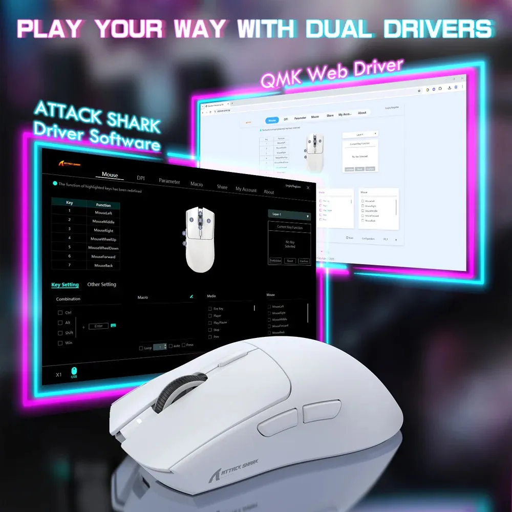 Мишка Attack Shark X1, Wireless/Bluetooth, 40000dpi. (PAW3395PRO), 6кн., White - мініатюра 9