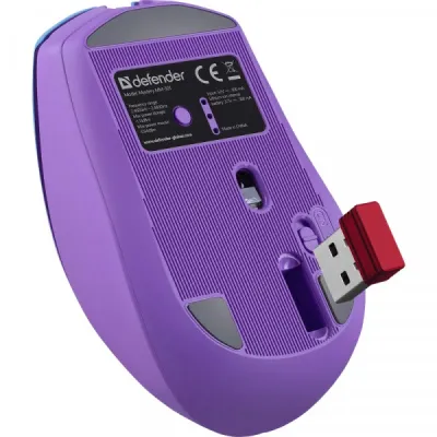 Мишка Defender Mystery MM-301, бездротова Bluetooth+2.4G, 1600 dpi., 4кн., 500mAh,  LED, фіолетова - мініатюра 5