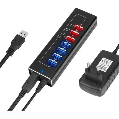 Концентратор Dynamode 4*USB3.0 data ports + 3*2.4А charge with Power Adaptor metal (DM-UH-P407) - зображення 1