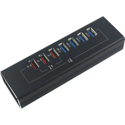 Концентратор Dynamode 4*USB3.0 data ports + 3*2.4А charge with Power Adaptor metal (DM-UH-P407) - мініатюра 2