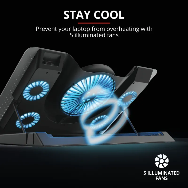 Охолоджуюча підставка для ноутбука Trust GXT 1125 Quno Blue LED 17.3" Black (23581) - мініатюра 5