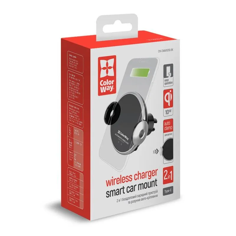 Бездротовий автомобільний зарядний пристрій ColorWay AutoSense Car Wireless Charger 2 10W Black (CW-CHAW035Q-BK) - мініатюра 7