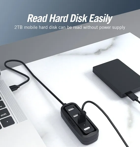 Концентратор Vention USB Hub 4-Port 2.0 Black, 0.15 m (VAS-J43) - мініатюра 7