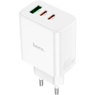 Мережевий зарядний пристрій HOCO C126A Pure power PD40W three-port(2C1A) charger White - зображення 1