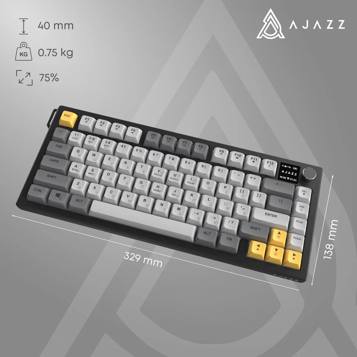 Клавіатура бездротова Ajazz AF82 Black/Gray/Yellow (AF82-BGY) - мініатюра 13