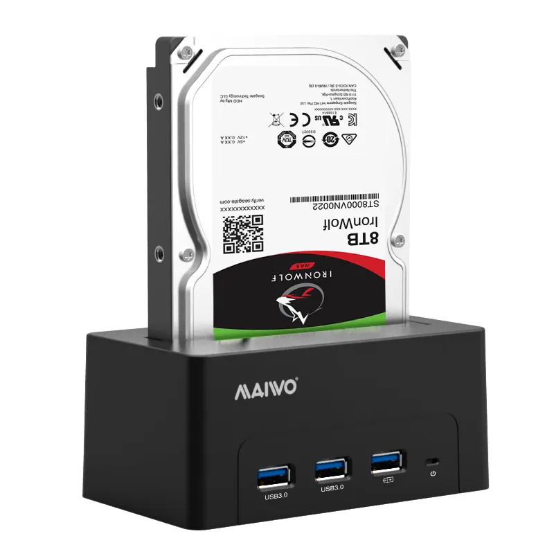 Док-станція Maiwo для HDD 2,5"/3,5" SATA через USB3.0 безгвинтів. кріп. 3*USB3.0-порти пластик чорна - зображення 1