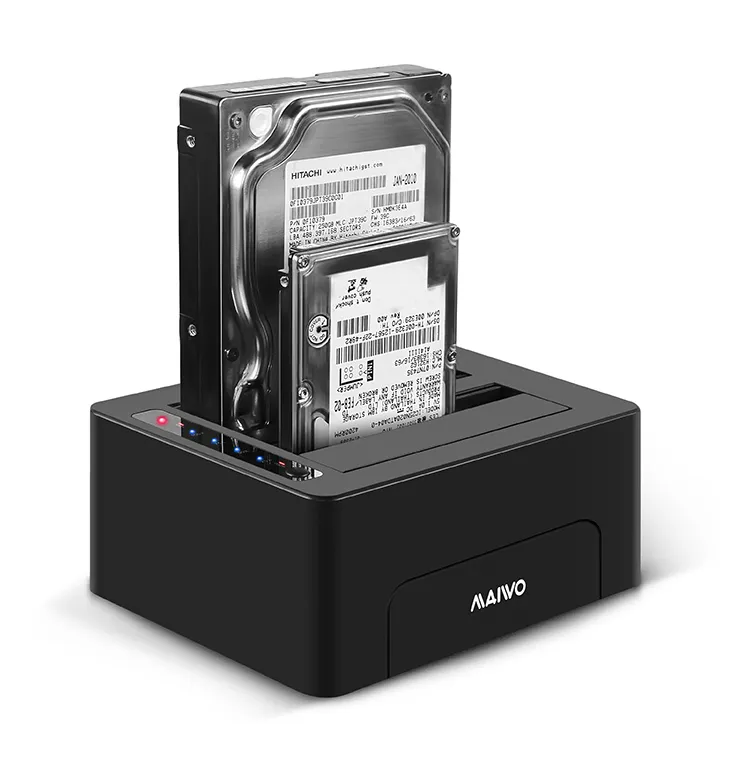 Док-станція Maiwo клонір. для 2*HDD 2,5"/3,5" SATA/SSD через USB3.0 безгвинтіве кріпл. пластик чорна - зображення 1