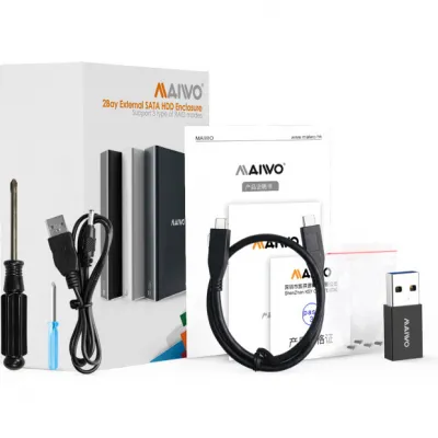Кишеня зовнішня Maiwo 2*HDD 2.5" SATA/SSD up to 9.5mm USB3.1 GEN2 Type-C, RAID 0,1 (K25272C) - мініатюра 3