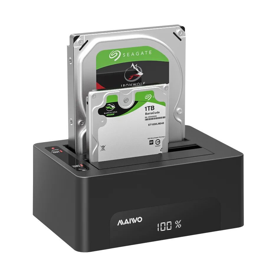 Док-станція Maiwo клонір. для 2*HDD 2,5"/3,5" SATA/SSD через USB3.0 безгвинтіве кріпл. пластик чорна - зображення 1