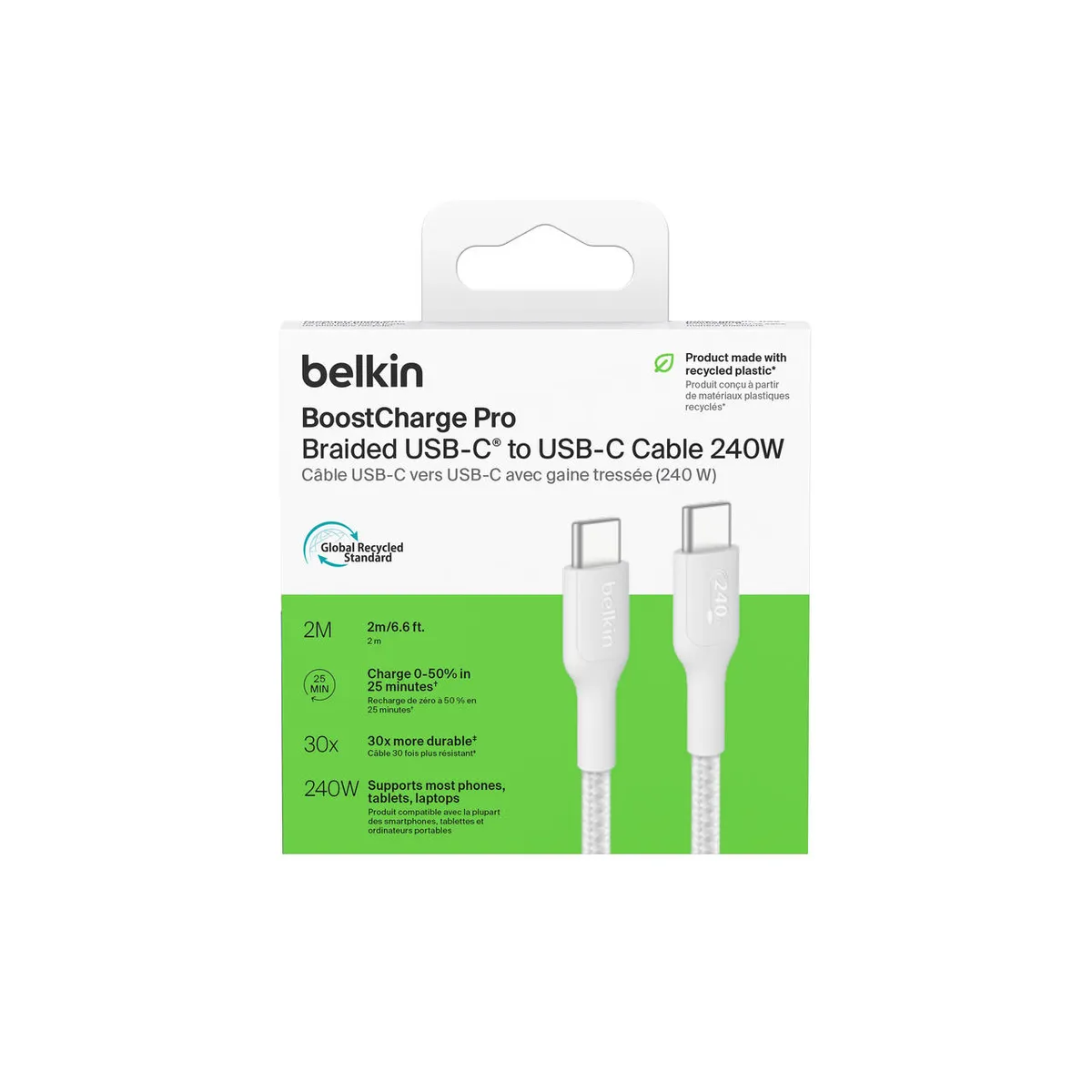 Кабель Belkin USB-C - USB-C (M/M), 2 м, 240Вт, White (CAB025HQ2MWH) - мініатюра 2