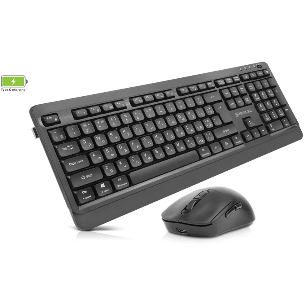 Комплект (клавіатура, миша) бездротовий REAL-EL Kit-555W Black - мініатюра 10