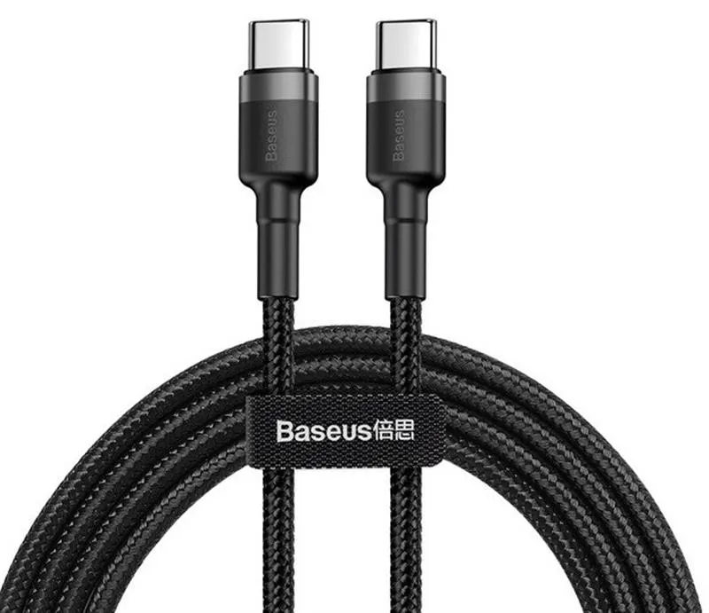Кабель Baseus Cafule USB-С-USB-C, 3A, 1м Gray/Black (CATKLF-GG1) - зображення 1