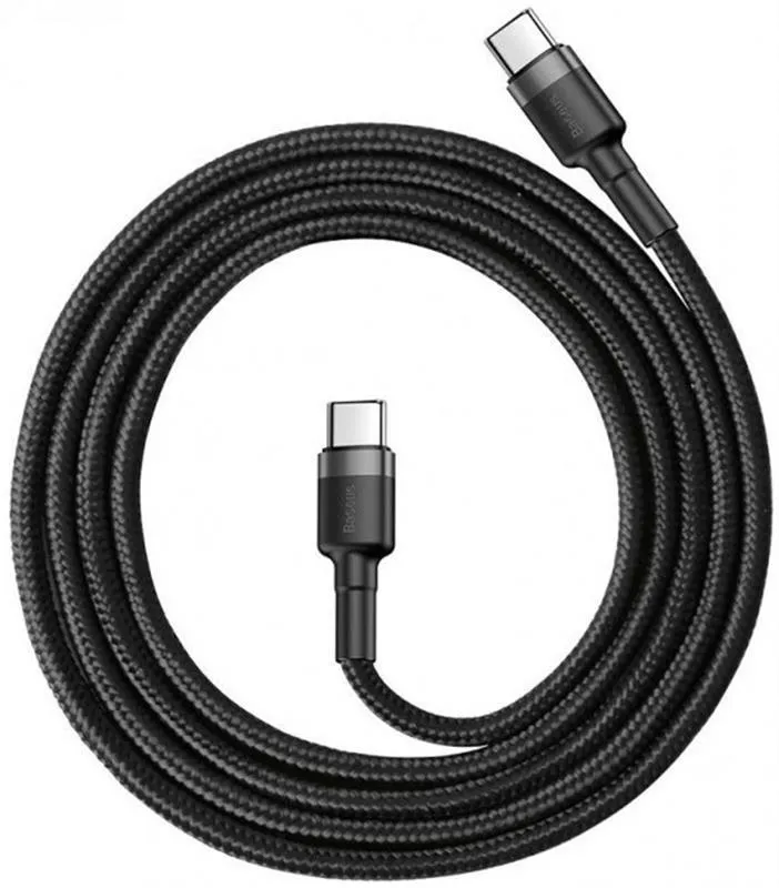 Кабель Baseus Cafule USB-С-USB-C, 3A, 1м Gray/Black (CATKLF-GG1) - мініатюра 4