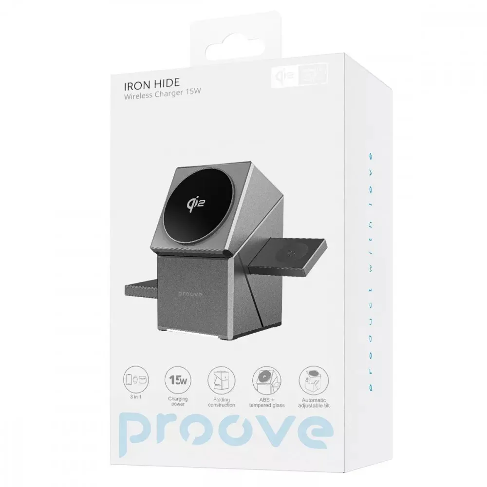 Бездротовий зарядний пристрій Proove Iron Hide 3in1 15W Gray (WSIH15000003) - мініатюра 8