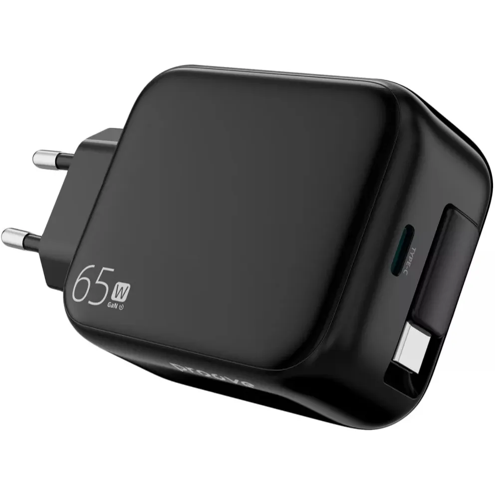 Мережевий зарядний пристрій Proove Fixtape GaN (1USB-C, вбудований кабель USB-C) 65W Black (WCFP65010201) - мініатюра 2