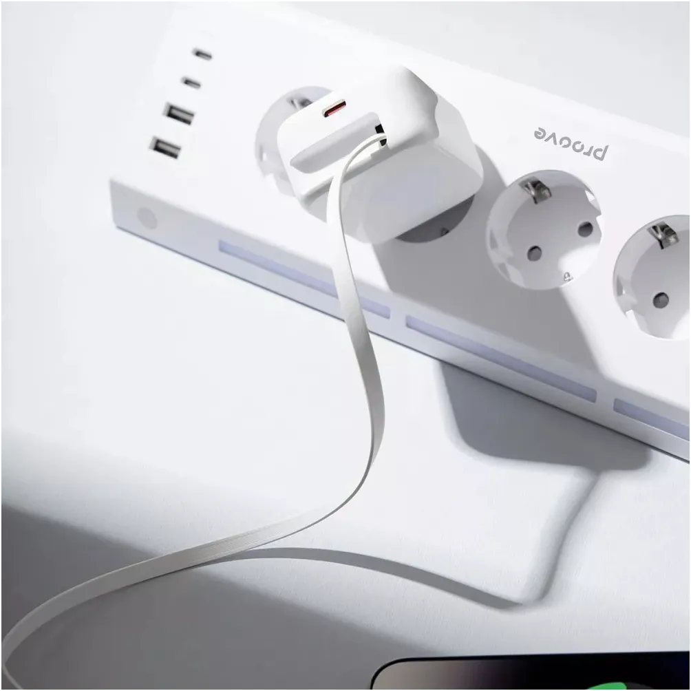 Мережевий зарядний пристрій Proove Fixtape GaN (1USB-C, вбудований кабель USB-C) 65W White (WCFP65010202) - мініатюра 3