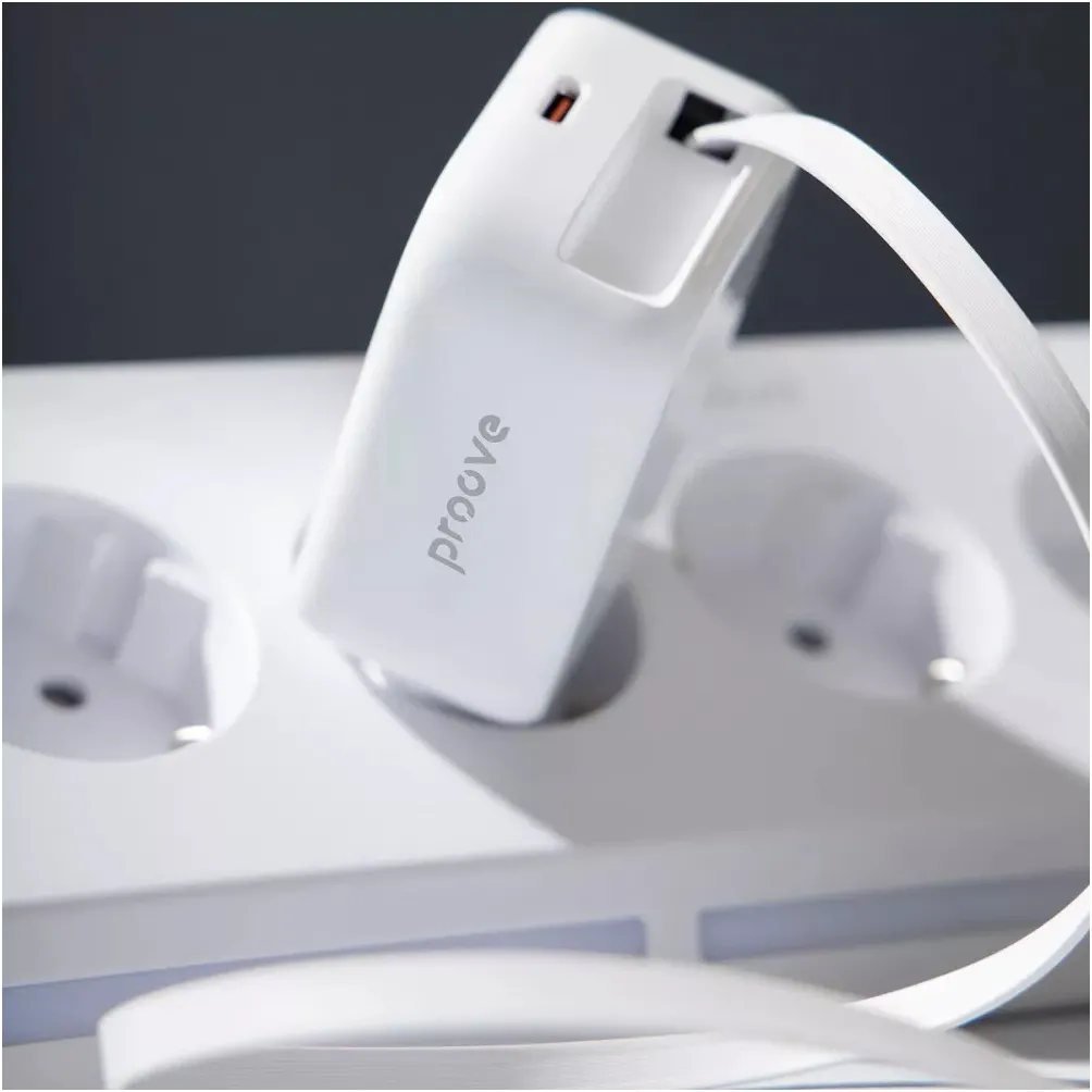 Мережевий зарядний пристрій Proove Fixtape GaN (1USB-C, вбудований кабель USB-C) 65W White (WCFP65010202) - мініатюра 4