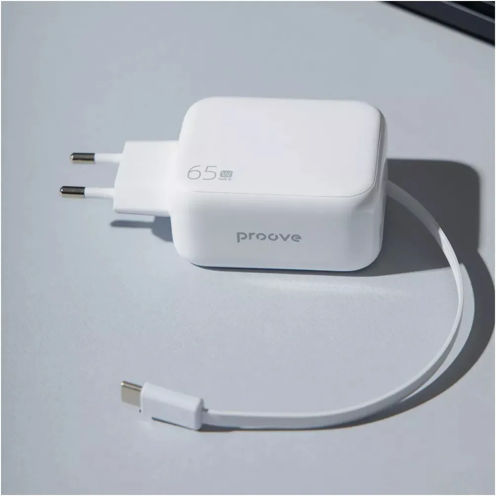 Мережевий зарядний пристрій Proove Fixtape GaN (1USB-C, вбудований кабель USB-C) 65W White (WCFP65010202) - мініатюра 5