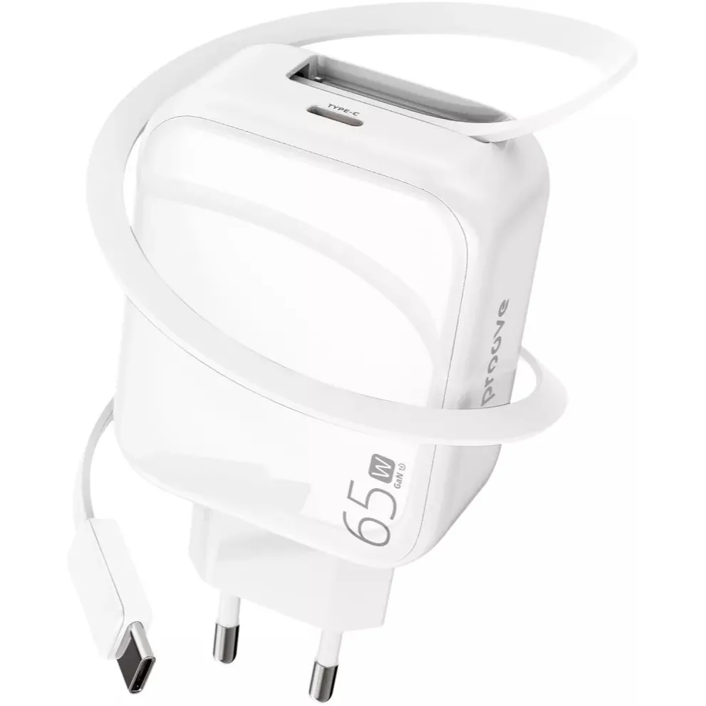 Мережевий зарядний пристрій Proove Fixtape GaN (1USB-C, вбудований кабель USB-C) 65W White (WCFP65010202) - мініатюра 7