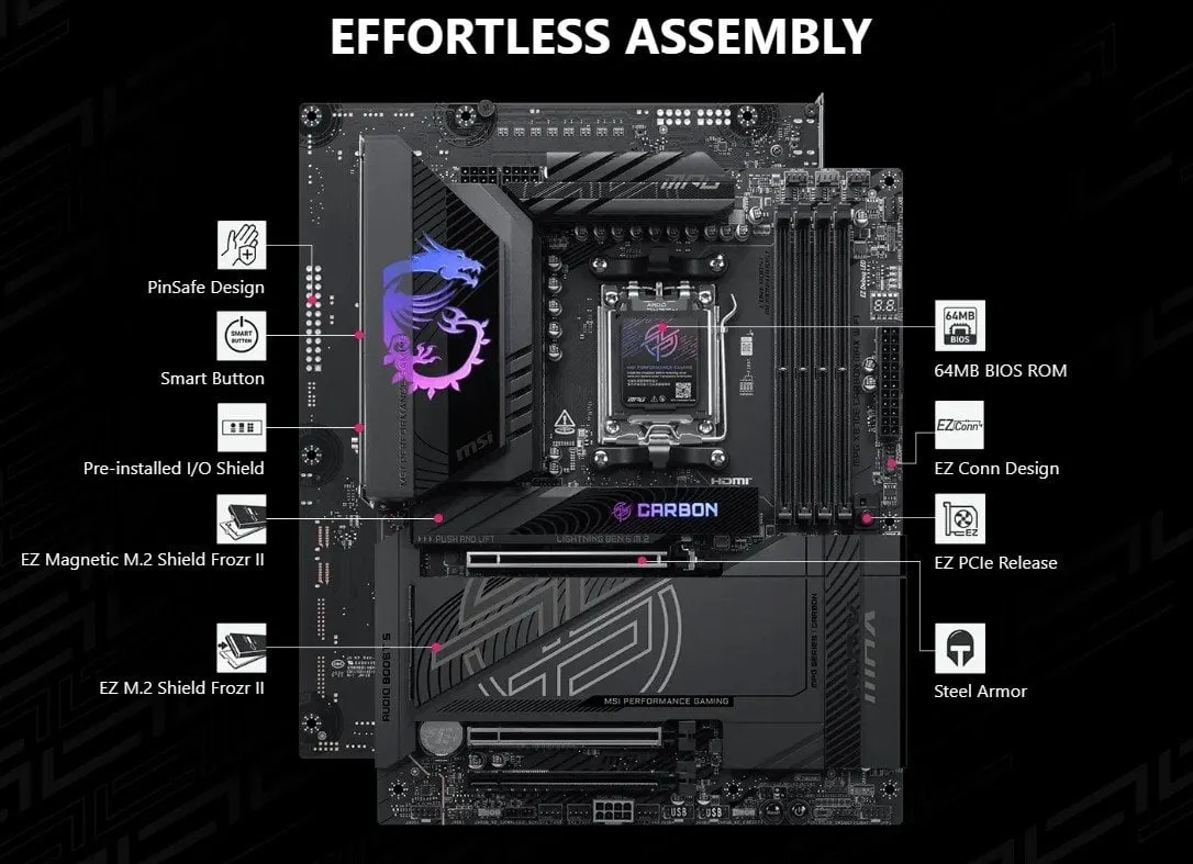 Материнська плата MSI MPG X870E Carbon Max WiFi Socket AM5 - мініатюра 7