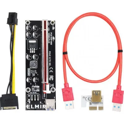 Райзер Dynamode PCI-E x1 to 16x 60cm USB 3.0 Red Cable SATA to 6Pin Power v. (RX-riser 009S Plus) - зображення 1