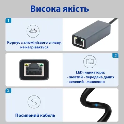 Адаптер USB-C to RJ45 Ethernet 1000Mbps Dynamode (DM-AD-GLAN-C) - мініатюра 7