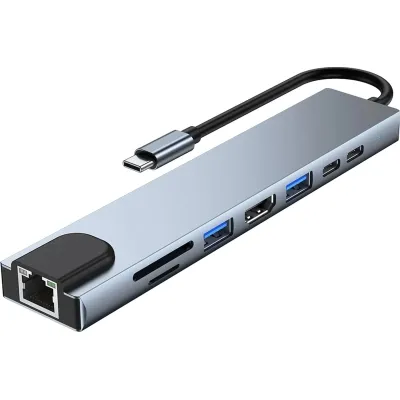 Концентратор Dynamode USB-C 8-in-1 HDMI 4K30Hz + 1xRJ45 + 1xUSB 3.0 + 1xUSB 2.0 + 1xUSB-C PD (BYL-2017L) - зображення 1