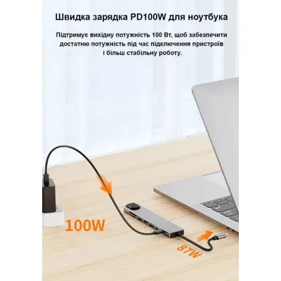 Концентратор Dynamode USB-C 8-in-1 HDMI 4K30Hz + 1xRJ45 + 1xUSB 3.0 + 1xUSB 2.0 + 1xUSB-C PD (BYL-2017L) - мініатюра 11