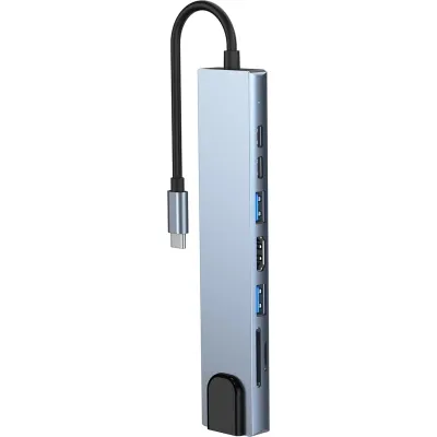 Концентратор Dynamode USB-C 8-in-1 HDMI 4K30Hz + 1xRJ45 + 1xUSB 3.0 + 1xUSB 2.0 + 1xUSB-C PD (BYL-2017L) - мініатюра 4