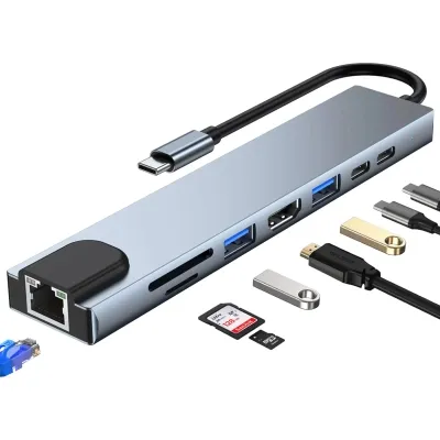 Концентратор Dynamode USB-C 8-in-1 HDMI 4K30Hz + 1xRJ45 + 1xUSB 3.0 + 1xUSB 2.0 + 1xUSB-C PD (BYL-2017L) - мініатюра 7