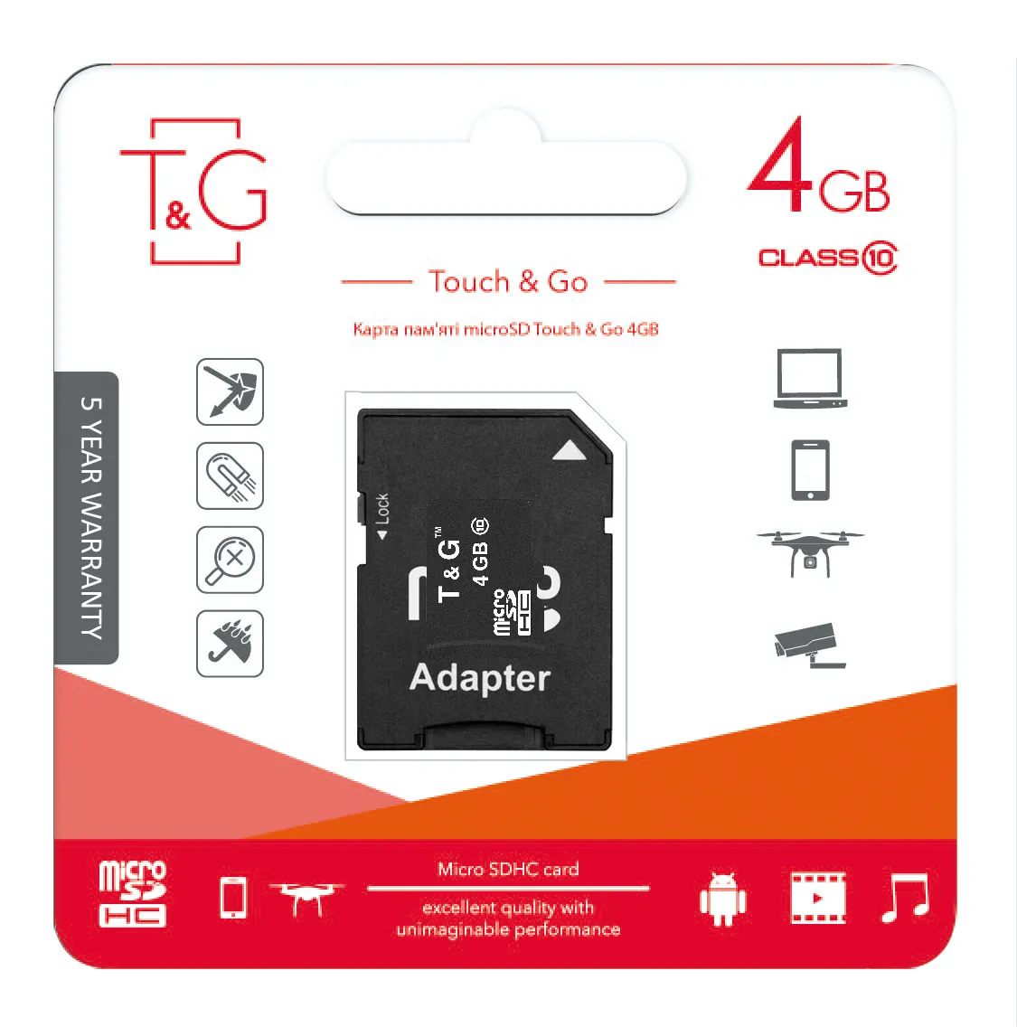 Карта пам`яті MicroSDHC 4GB Class 10 T&G + SD-adapter (TG-4GBSDCL10-01) - мініатюра 2