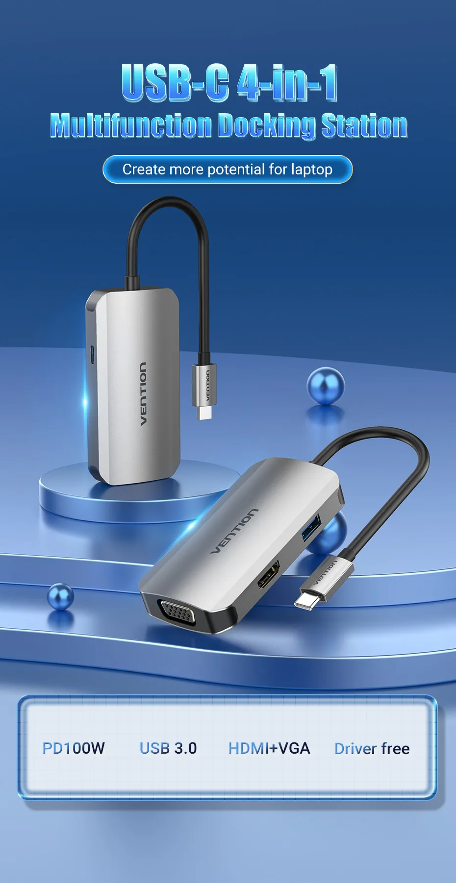 Док-станція Type-C Vention 4-в-1 (TOAHB) - мініатюра 2