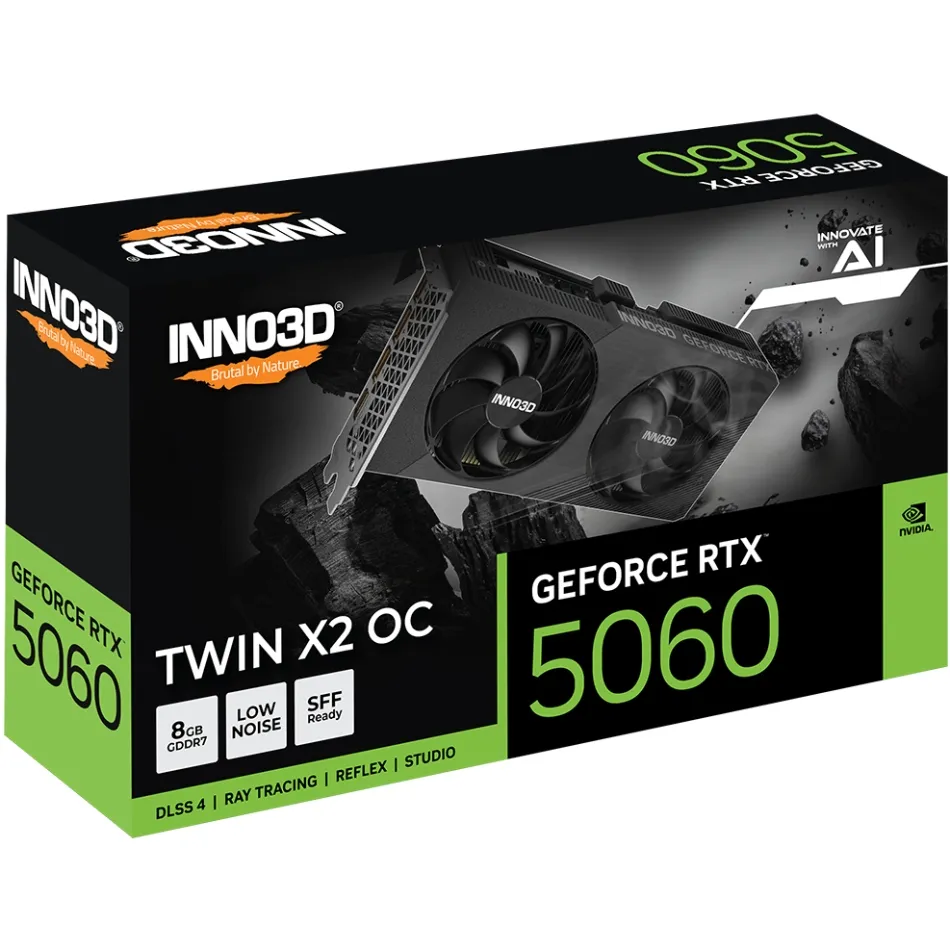 Відеокарта GeForce RTX 5060, Inno3D, Twin X2 OC V2, 8Gb GDDR7, 128-bit, HDMI/3xDP, 2527/28000 MHz, 8-pin (N50602-08D7X-195071N) - мініатюра 7