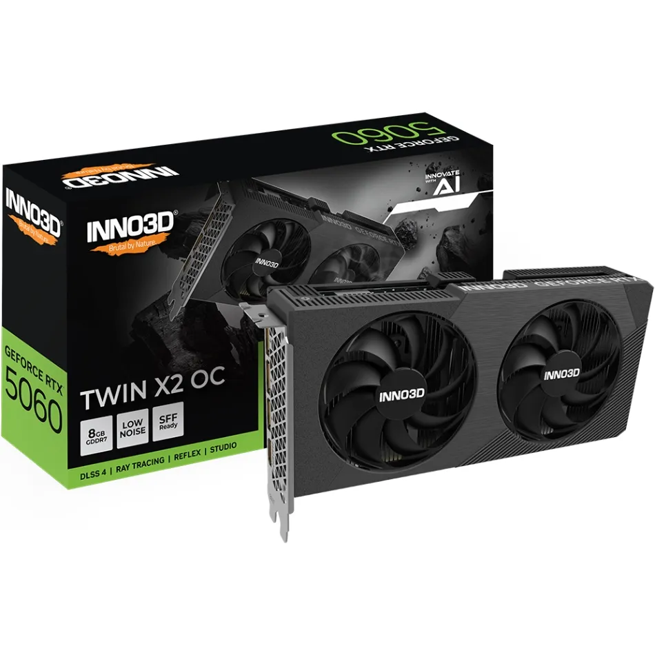 Відеокарта GeForce RTX 5060, Inno3D, Twin X2 OC V2, 8Gb GDDR7, 128-bit, HDMI/3xDP, 2527/28000 MHz, 8-pin (N50602-08D7X-195071N) - мініатюра 8