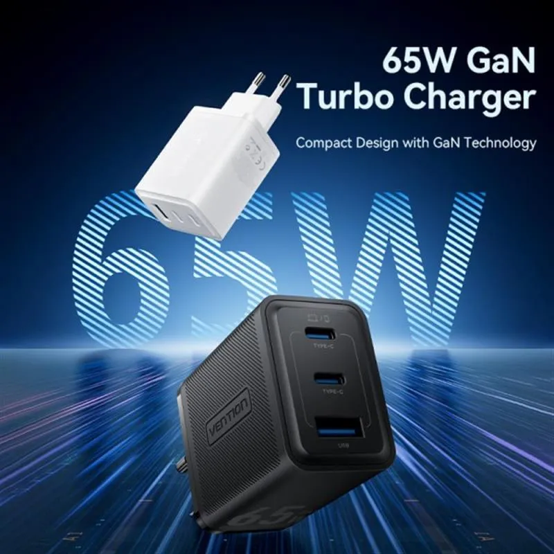 Мережевий зарядний пристрій Vention GaN III PD 65W QC3.0 5A White (FERW0-EU) - мініатюра 7