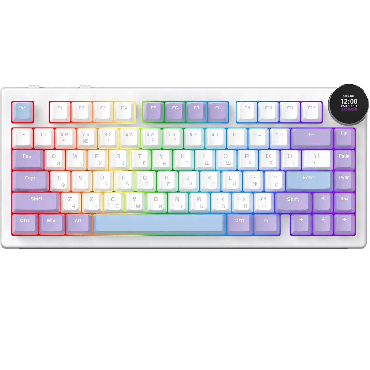 Клавіатура бездротова Ajazz AK820 V2 White Peach Switch Purple/White/Blue (AK820-V2-WP-PWB) - зображення 1