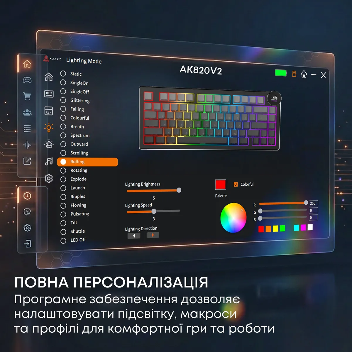 Клавіатура бездротова Ajazz AK820 V2 White Peach Switch Purple/White/Blue (AK820-V2-WP-PWB) - мініатюра 10