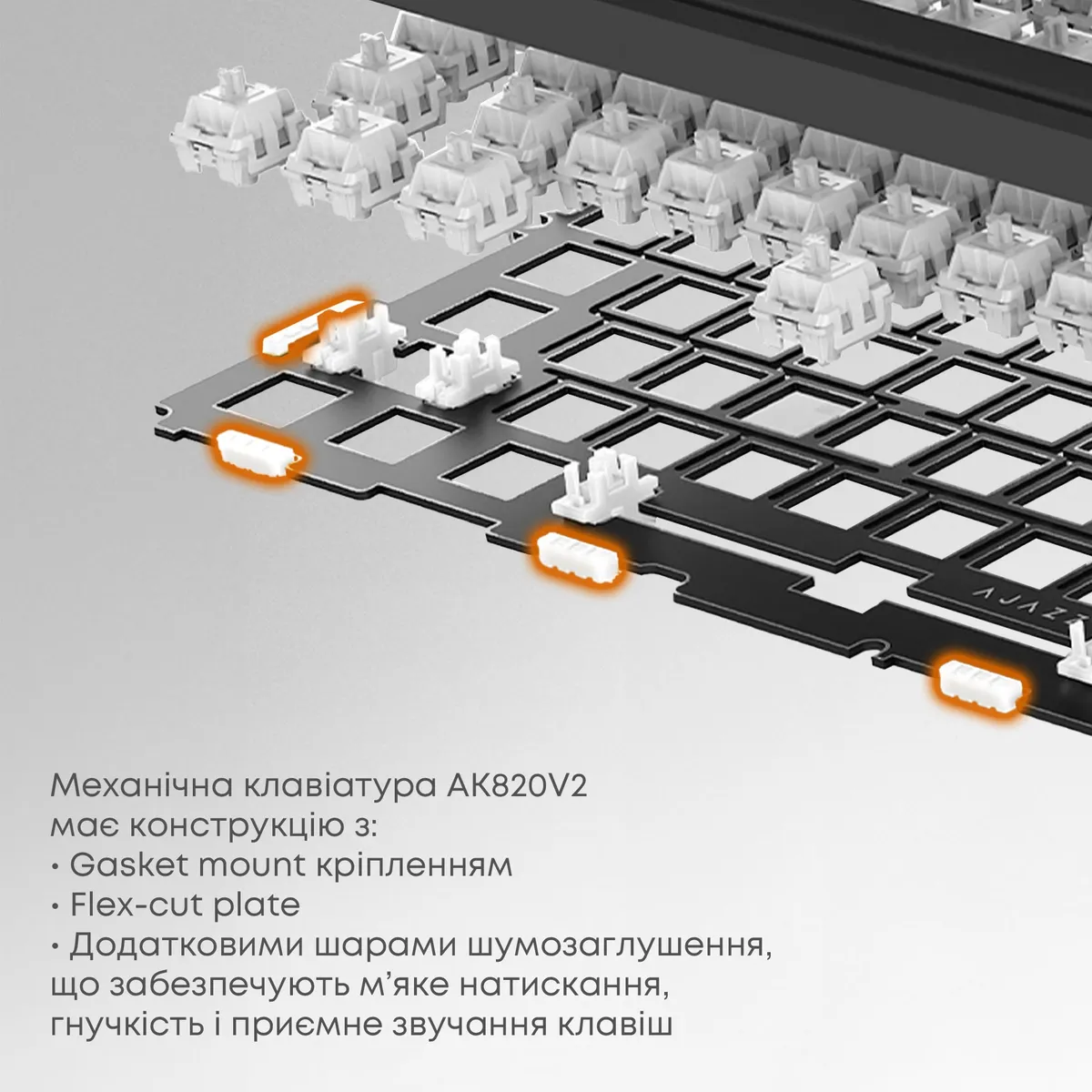 Клавіатура бездротова Ajazz AK820 V2 White Peach Switch Purple/White/Blue (AK820-V2-WP-PWB) - мініатюра 12