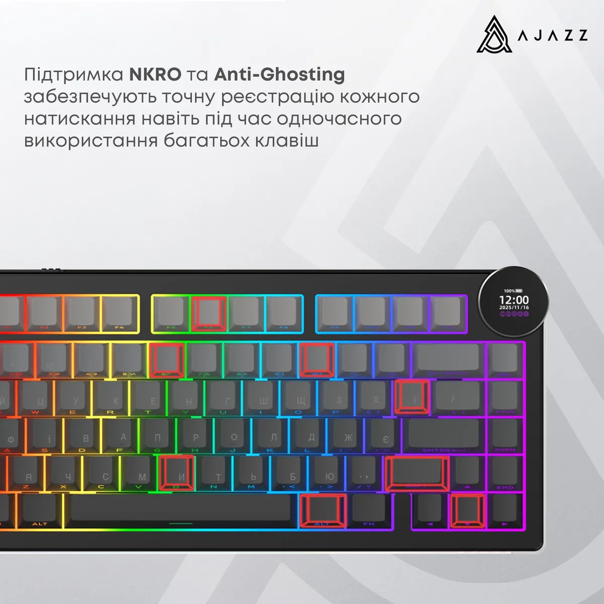 Клавіатура бездротова Ajazz AK820 V2 White Peach Switch Purple/White/Blue (AK820-V2-WP-PWB) - мініатюра 17